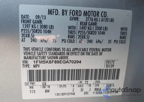 2014 Ford Explorer Limited from USA, damaged, VIN 1FM5K8F89EGA70294